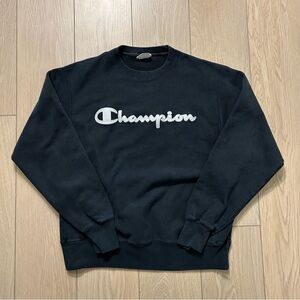 Champion Reverse Weave Script Logo Crewneck Black White Red Men's M Cotton Poly